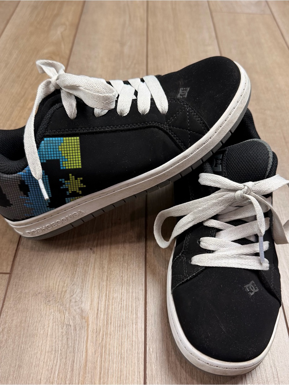 DC Kids Black Skate Sneakers with White Laces and Pixel Accent court graffik